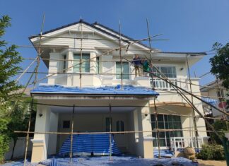 ทาสีบ้านเดี่ยว หมู่บ้านมัณฑนา เปลี่ยนบ้านโทรมให้เเลดูสวยงาม ทาสีบ้านเดี่ยว หมู่บ้านมัณฑนา 4