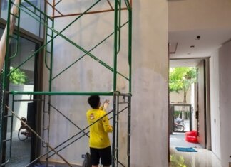 ทาสีภายใน โถงสูง สูงแค่นี้สบายมากครับ