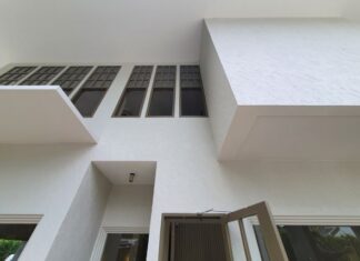 Toa Walltex Sandstone ลวดลายสุดหรูหราเมื่อตกแต่งผนังภายนอกร้านอาหาร toa walltex sandstone